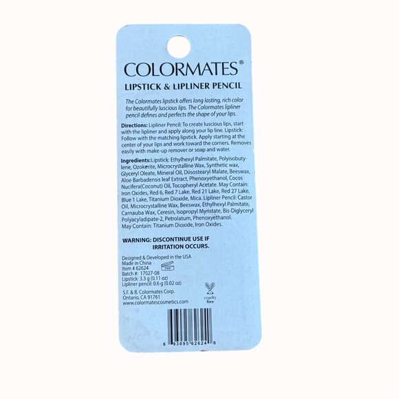 Colormates Lipstick And Lip Liner Pencil Ruby Red Long Lasting Vitamin E Duo New - Picture 8 of 8